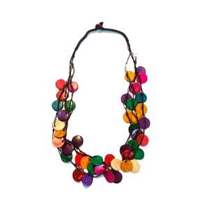 Multi Strand Wooden Beaded Necklace Bright & Multi Colored Wood Beads 20"